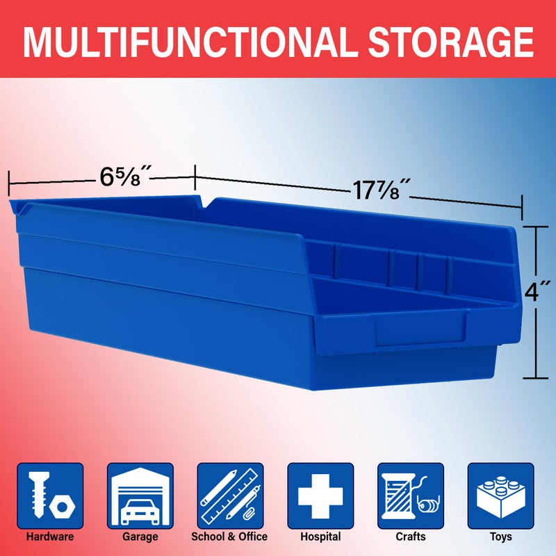 Akro-Mils 30138 Plastic Shelf Bins, Heavy Duty Storage Bins for Garage, Closet, and Drawer Organization, 18-Inch x 6-1/2-Inch x 4-Inch, Red, 12-Pack - Image 3
